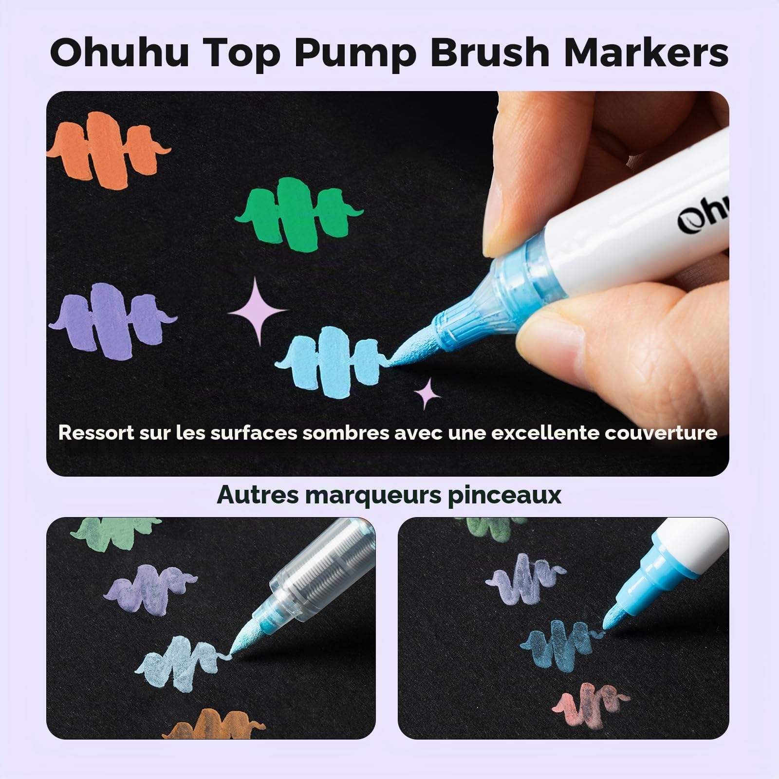 Ohuhu Marqueurs Acrylique 36 Top Pump Pointe Brosse pour DIY Peinture