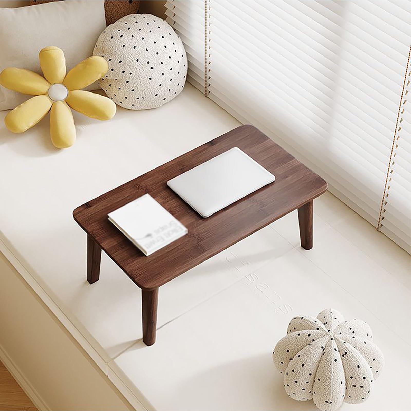 Mesa Plegable de Bambú, Tablero Reforzado, Mesa Baja de Estilo japonés, Plegable, Esquinas Redondeadas, Ideal para Oficina, Sala de Estar o Comedor.(Walnut,70x40x31cm)