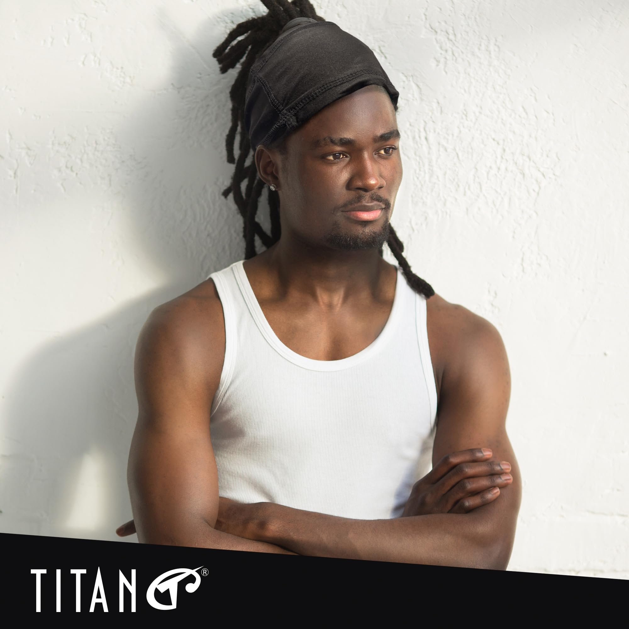 Titan Spandex Skull Cap for Dreadlock and Braid - Black Durags for Men with Band - Classic Black Bandana Style