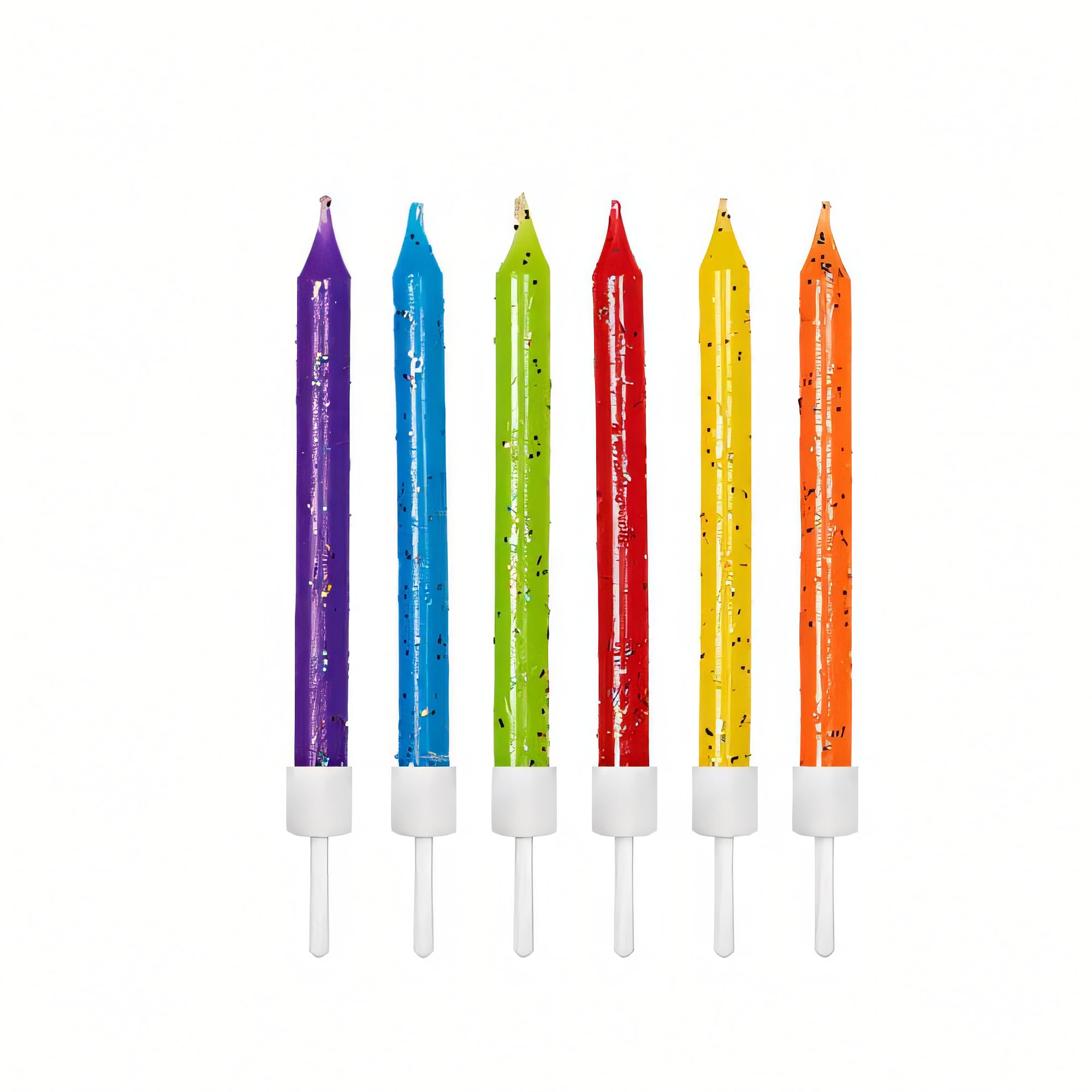 Anniversary House Mix Multicolour Glitter Birthday Candles Set of 12 - with Holders 7.5cm - Premium Cake Toppers for Birthday Decorations, Anniversary & Celebration - Elegant Birthday Candle Pack