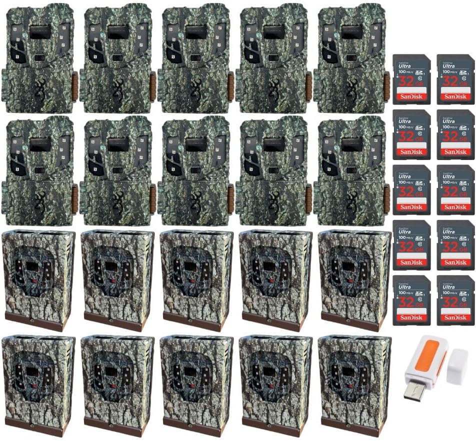 Browning Defender Pro Scout Max Extreme HD Cellular Trail Camera with GPS Images and Smart IR Video Bundle with All-Steel Security Box, 32GB Memory Card, and High-Speed Card Reader (10-Pack)