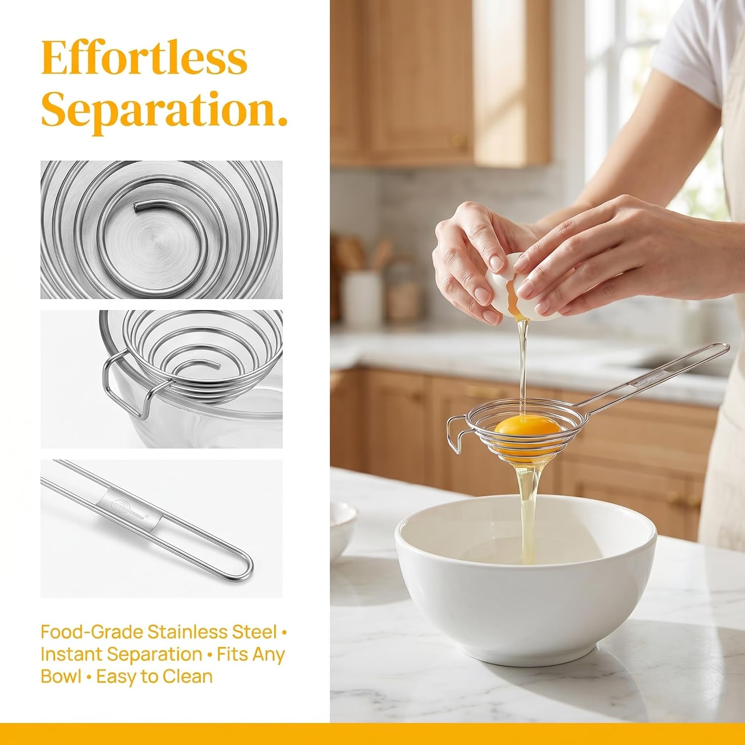 2 Pack Egg Yolk Separator, Stainless Steel Egg White and Yolk Strainer, Spiral Egg Separator Filter for Baking, Cooking, Cake Making and Kitchen Use