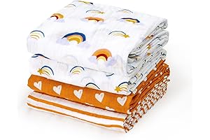 4-Pack Rainbow Muslin Swaddle Blankets for Baby Soft Sleep Essential