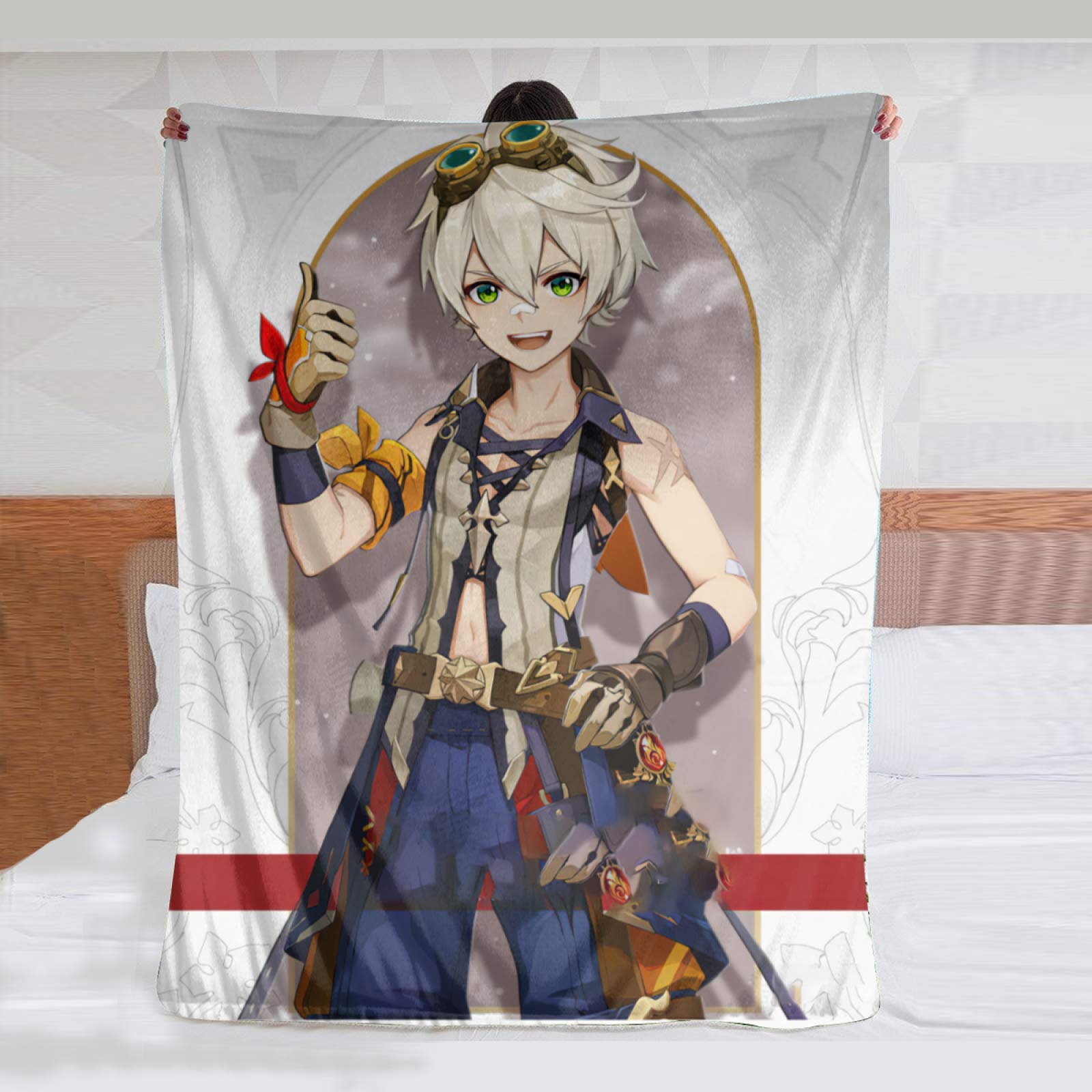 Amazon Com Lingerin Genshin Impact Bennett Lightweight Plush Throw Blanket Fuzzy Thermal Fleece Blanket For Couch Bed Sofa 60 X 50 Inch Kitchen Dining