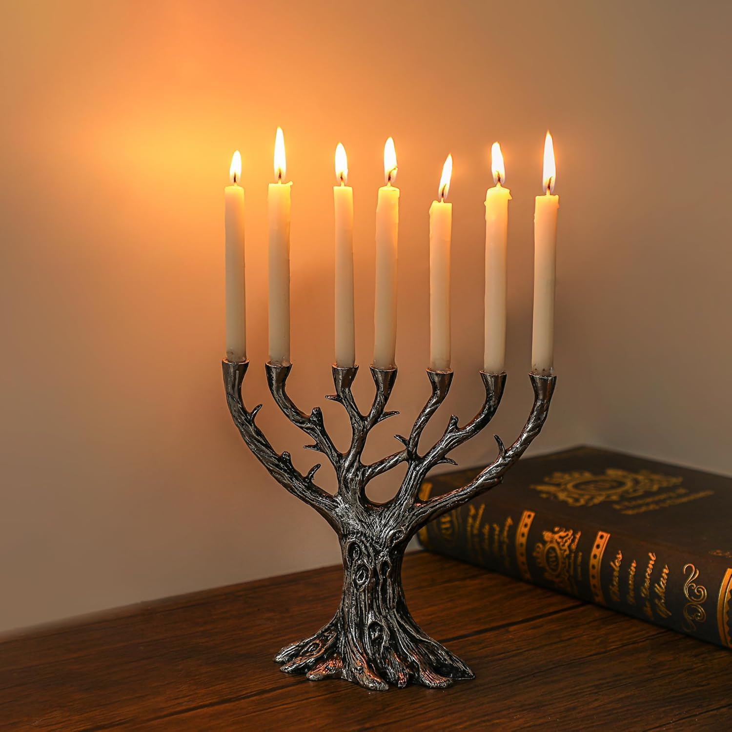 7 Branch Menorah – Tree of Life Design with Star of David, Ideal for Shabbat & Religious Rituals