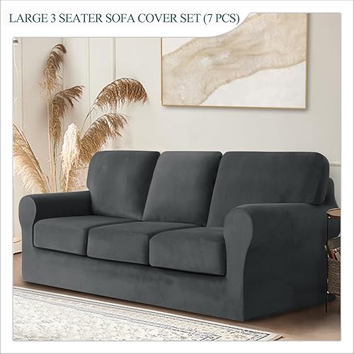 Miniatura 3 de 7 fundas de terciopelo elástico Ektorp para sofá, para 1 funda de base, funda de sofá de 3 cojines y 3 fundas de respaldo, para muebles de sala de