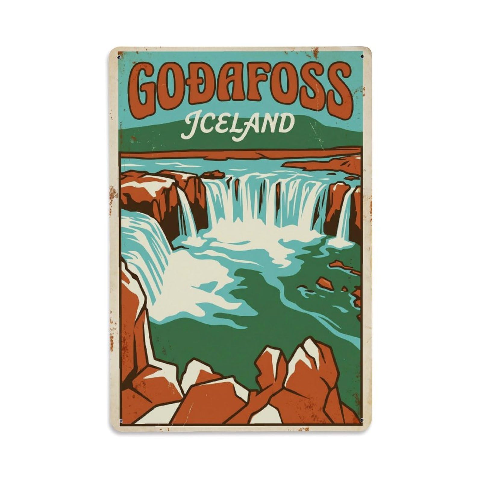 Gead 8X12inch Style Vintage Travel Godafoss Iceland Cascade Metal Tin Sign