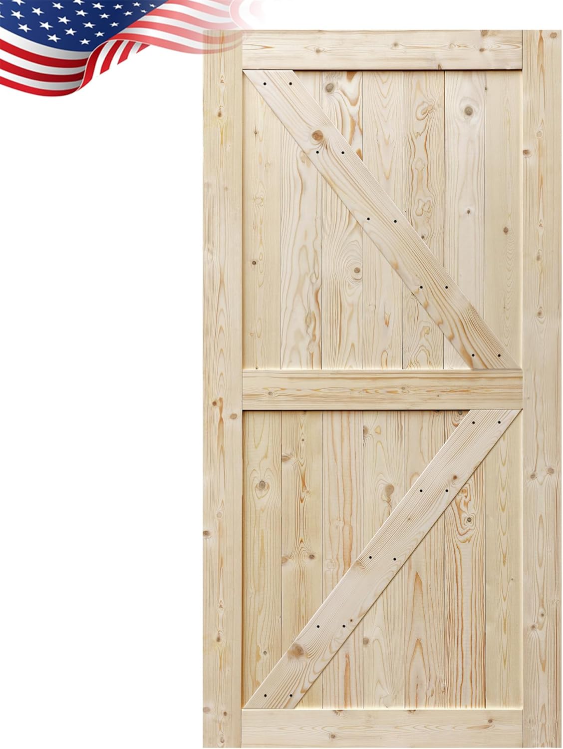 S&Z TOPHAND® 42in x 84in Barn Door, Unfinished British Brace Barn Door/Modern Style/Solid Wood/Simple Assembly is Required,Without Sliding Hardware