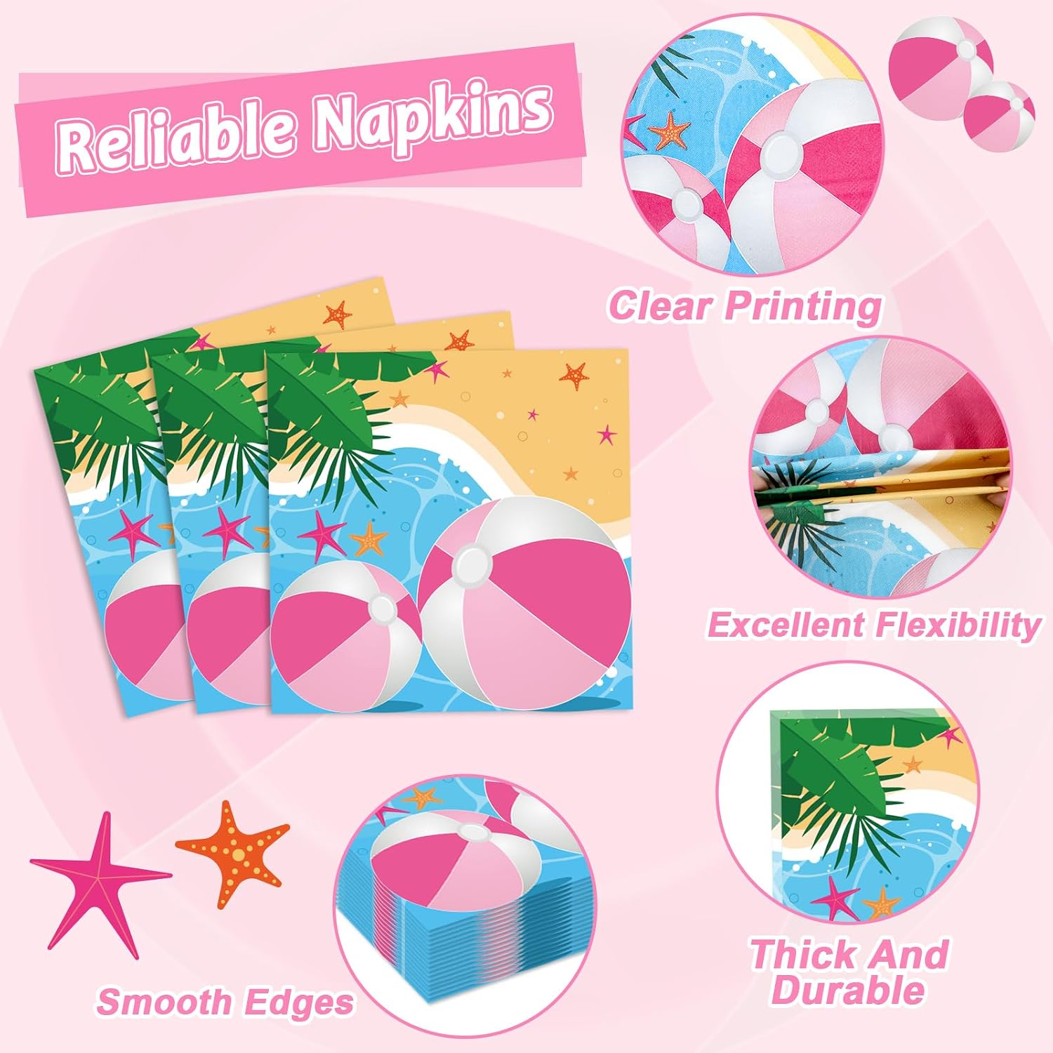 96 Pcs Pink Beach Ball Party Supplies Tableware Summer Pool Ball Party Paper Plates and Napkins Set Beach Birthday Party Favors Decorations for Kids Baby Shower Birthday Party Decor Serves 24