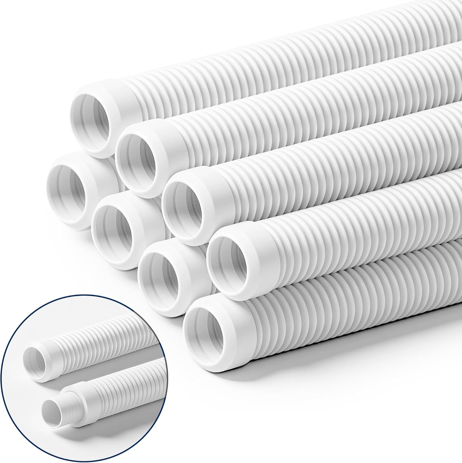 Pool Vacuum Cleaner Hose 1.5",8 Pcs Pool Hose Set for Replacement Parts for Major Brand Automatic Inground Pool Vacuums (White)