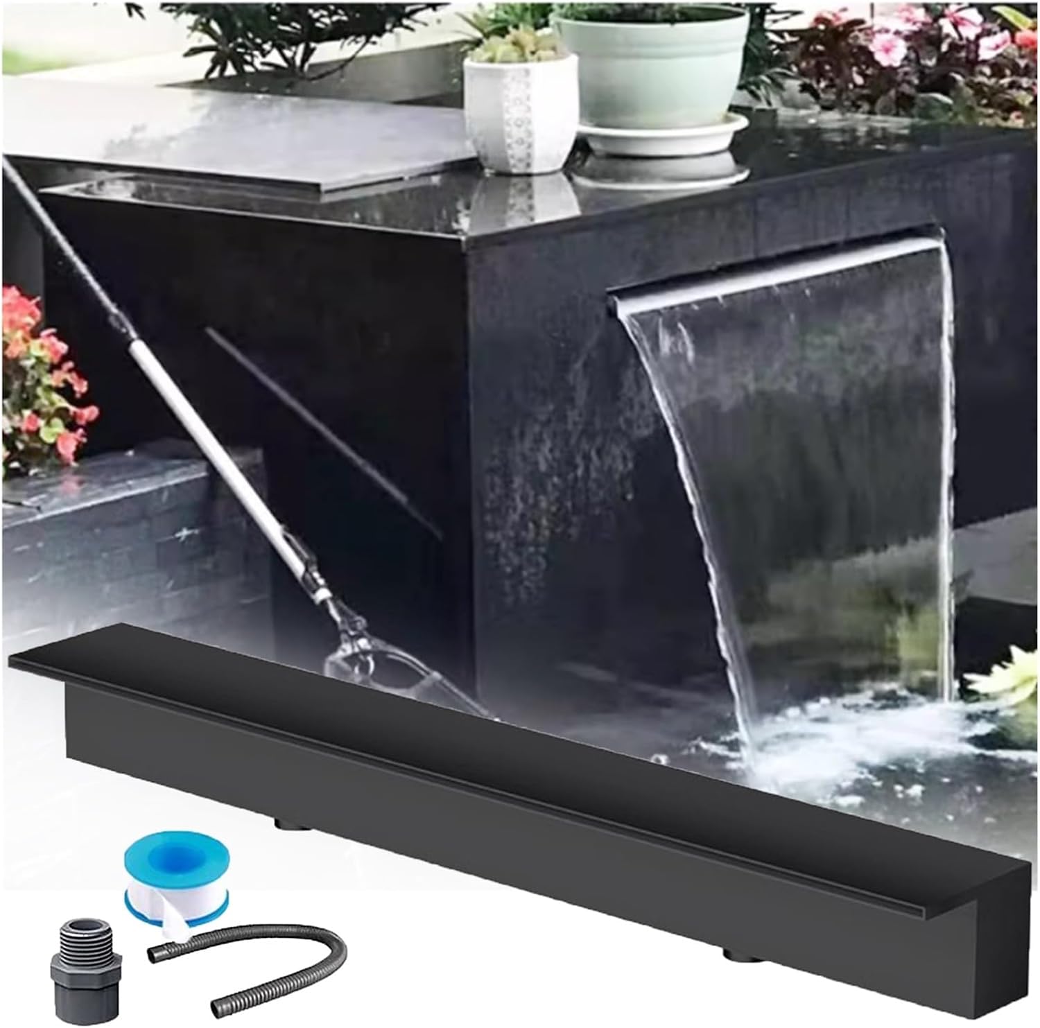 Stainless Steel Waterfall Spillway for Koi Pond Fountain - Outdoor Garden Decor, 24"-48" Sizes, Flush Mount Pool Fountain, Elegant Overflow Water Feature for Patio/Yard