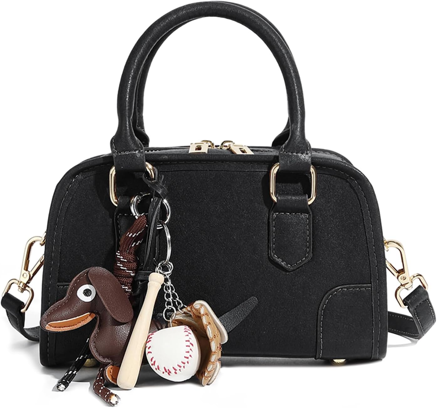 Leather Crossbody Purses for Women, Small Top Handle Bag Cute Shoulder Bag with Pendant and Adjustable Strap