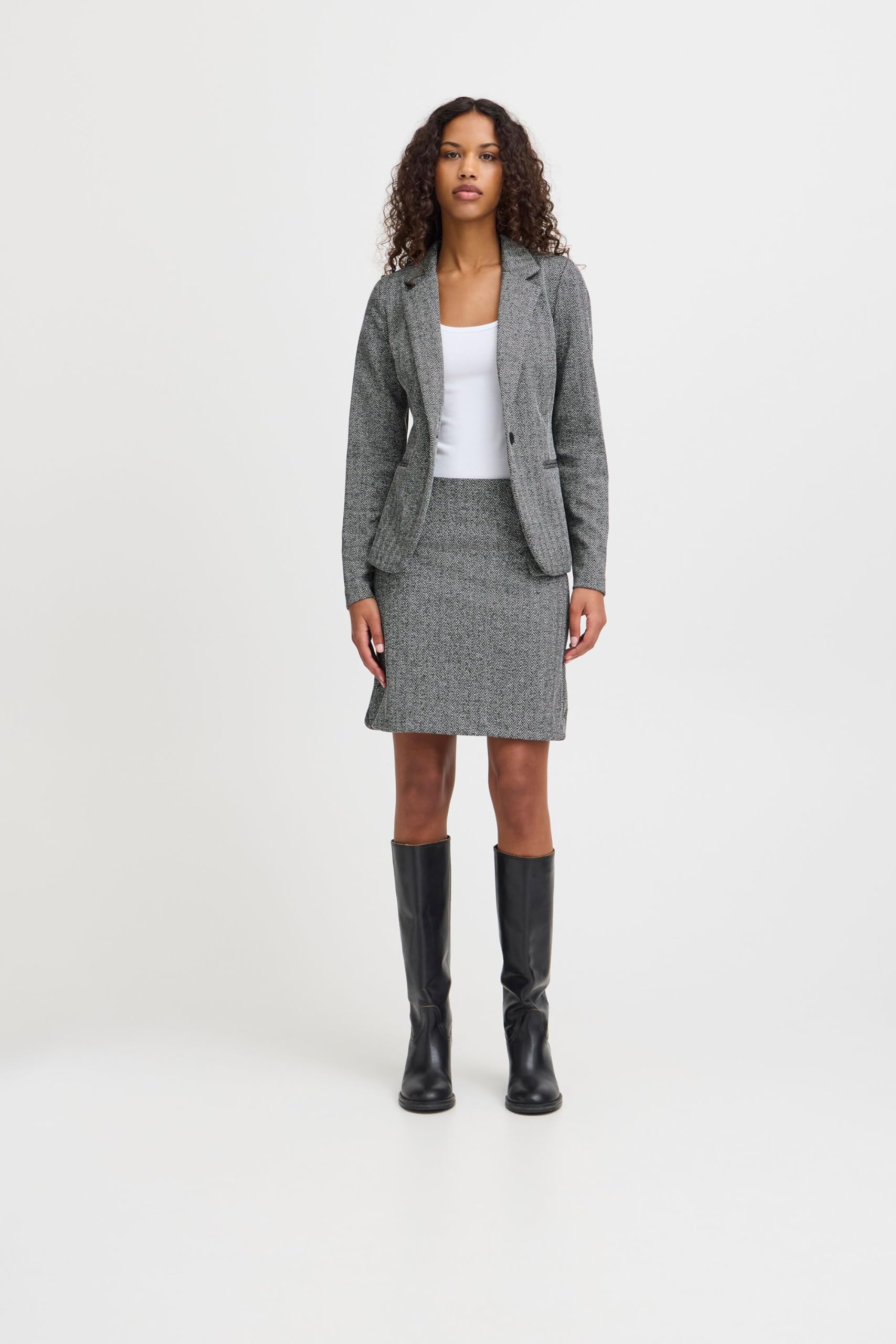 ICHI IHKATE Jacquard Damen Rock A-Linie-Rock Minirock mit Reißverschluss A-Form Außentaschen