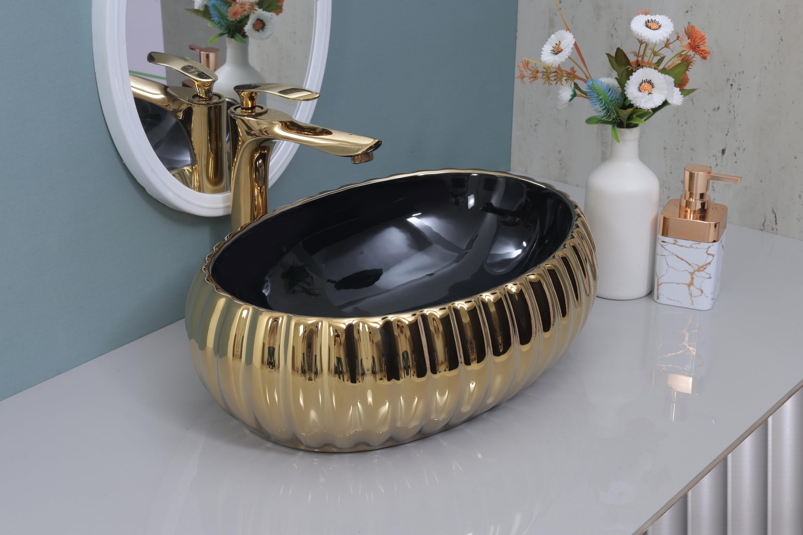HISRE Designer Table Top Vessel Sink Wash Basin Over Counter/Counter Top Glossy Wash Basin For Bathroom & Living Room (Model - G3061), photo 2 of 4