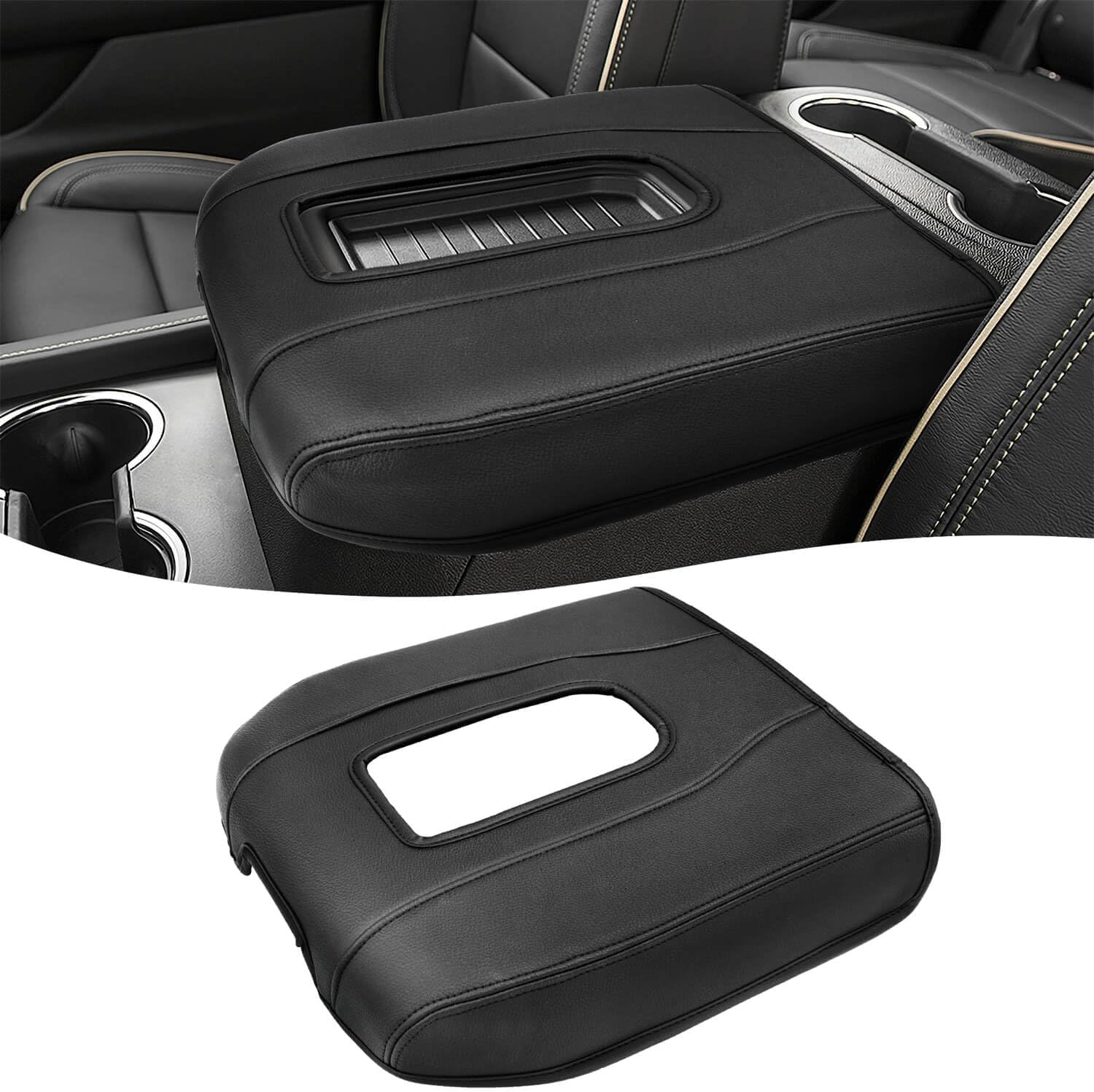 Center Console Armrest Cover for GMC Sierra & Chevy Silverado 2019-2026, Tahoe & Yukon & Suburban 2021-2026, Floor Console Bucket Seat Only, Vinyl Leather Trim, Scratchproof, Black