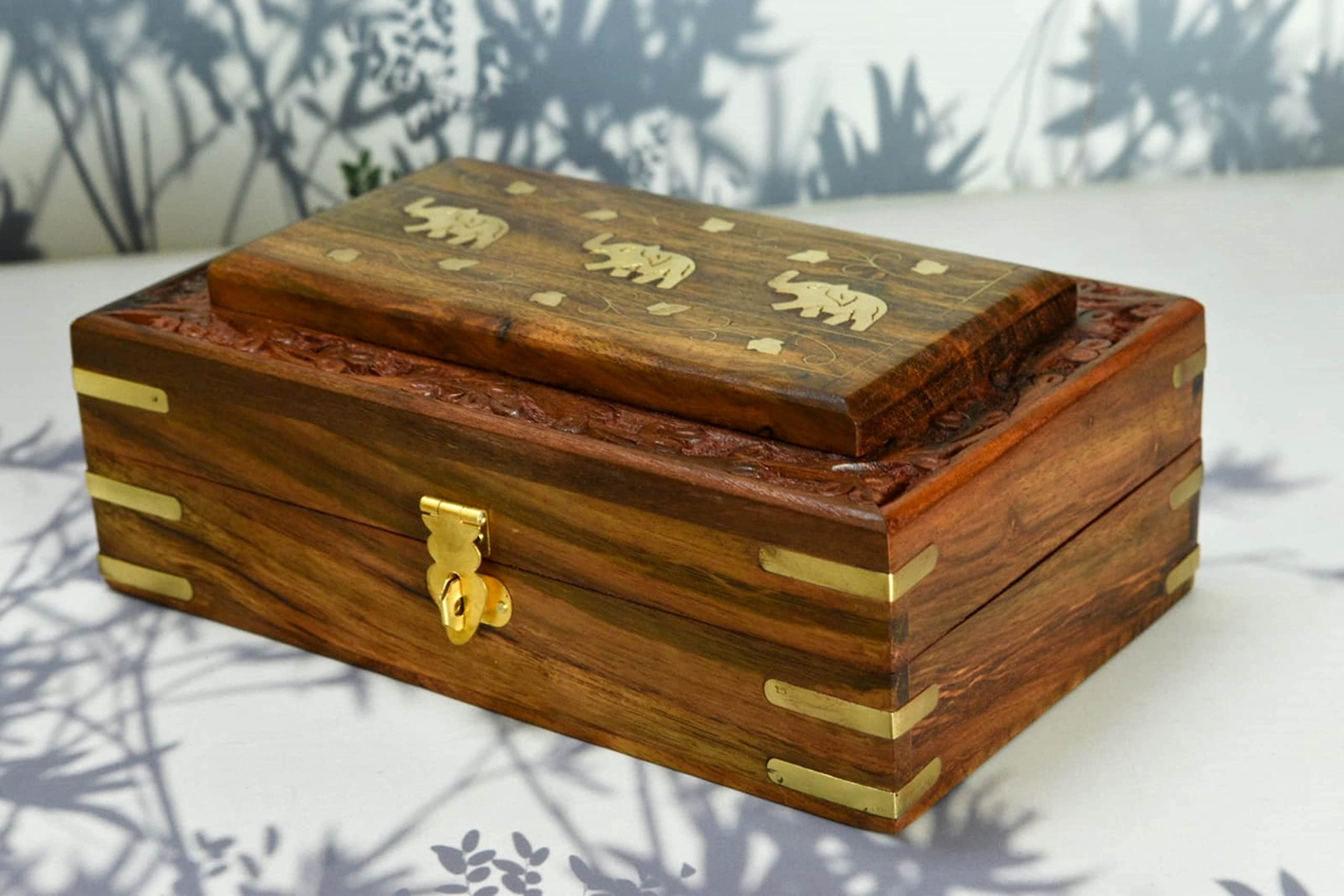 India House Wooden Keepsake Storage Multi Utility Hand Carved Multi-Purpose Box - Jewelry Box (Design 14) - Image 4