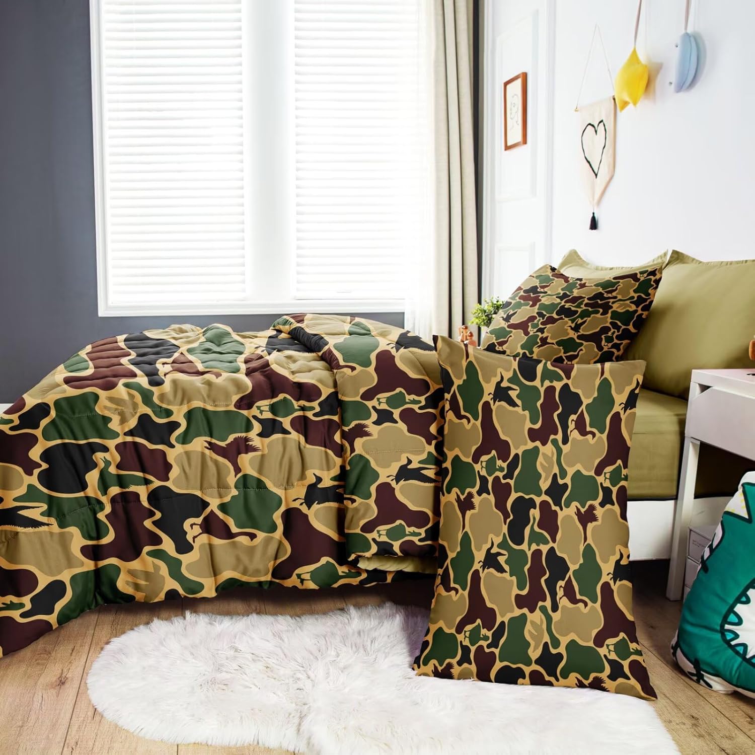 Duck Camo Bedding Set for Boys Queen Size,Old School Camo Comforter Set,Duck Hunting Bed Sets,Teens Kids Camouflage Room Decor - Image 4