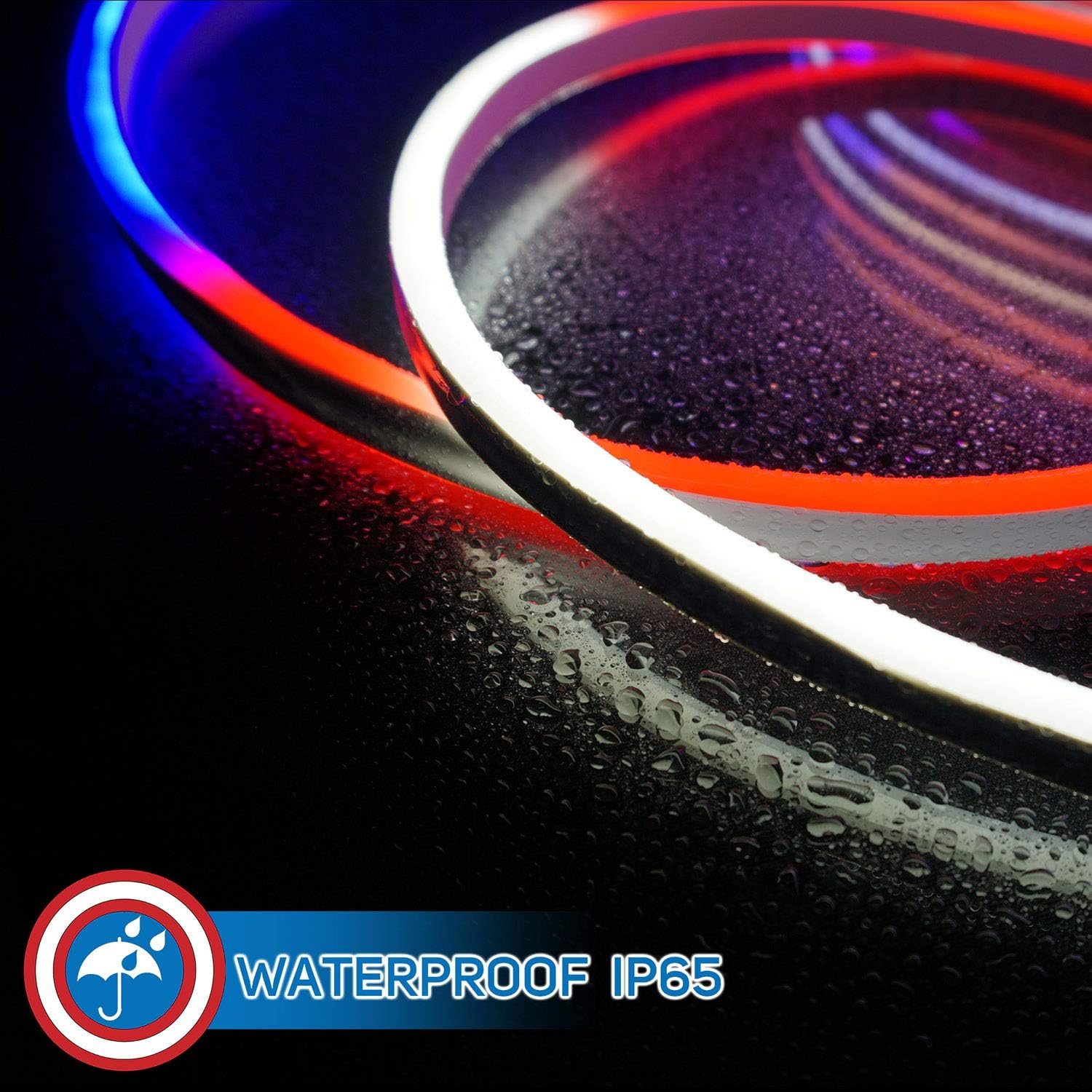 Russell Decor 30ft Red White Blue LED Neon Rope for 4th July Patriotic Memorial Day Patio Deck Waterproof SMD Tube Lights