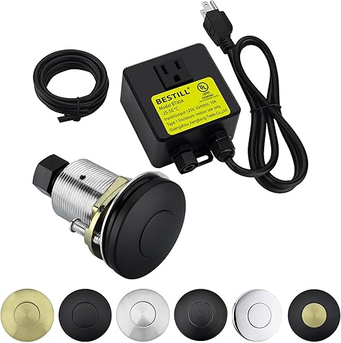 BESTILL Kit de interruptor de aire de eliminación de basura, botón de acero inoxidable negro mate, listado UL, interruptor de encendidoapagado