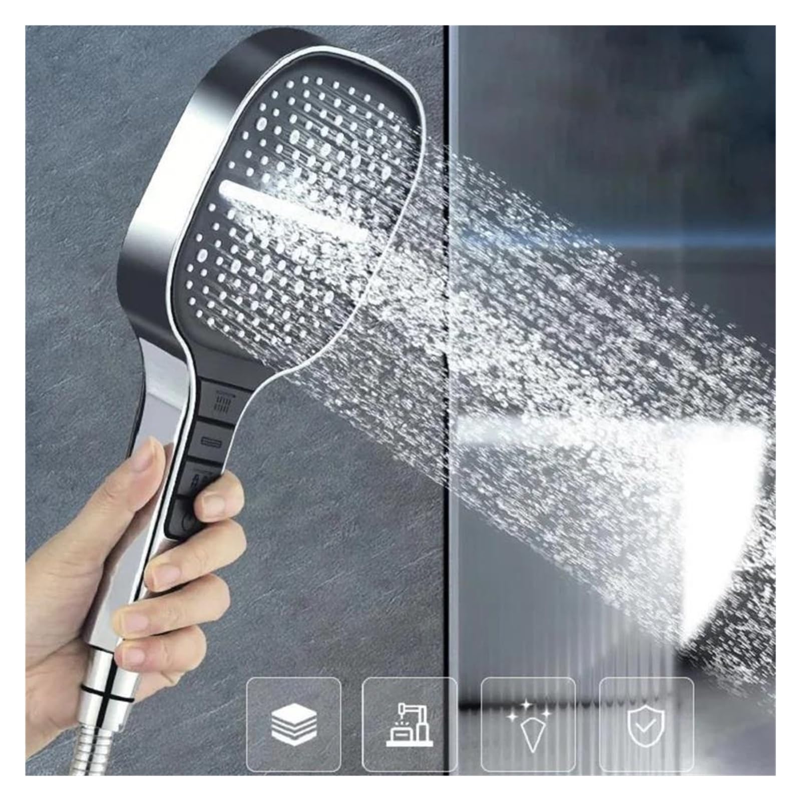 Soffione doccia grande, soffione doccia regolabile in 7 modalità, miscelatore doccia ad alta pressione per bagno e risparmio idrico(Black)