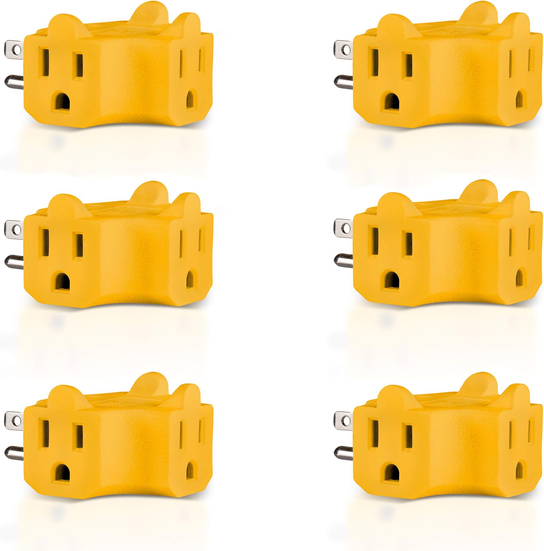 Maxlin Cable Heavy Duty Outlet Extender T-Shaped Adapter with 15 Amps 125V 50 Hz 1875 Watts 3 Plug Outlet Adapter UL Listed 3 Outlet Wall Adapter Wall Plug Extender Multi Outlet Adapter Yellow 6 Pack