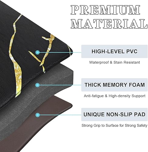 Miniatura 7 de Juego de 2 alfombras de cocina de mármol negro, antideslizantes, lavables, modernas, acolchadas, antifatiga, impermeables, de espuma viscoelástica,