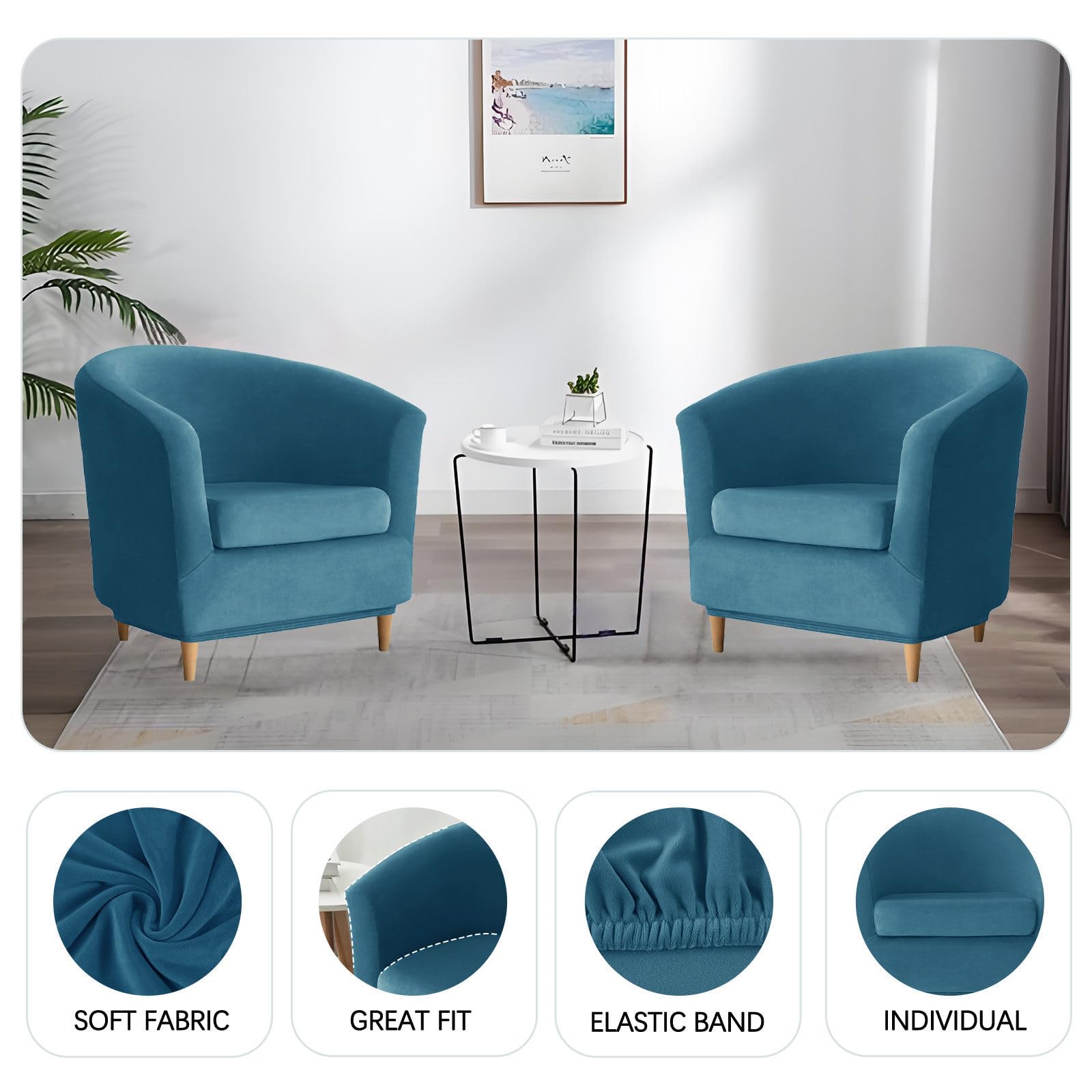 Fundas de terciopelo para silla de baño, 2 piezas, funda elástica suave para silla de club con fundas extraíbles para sillón y parte inferior elástica, protector de muebles para el hogar, bar, color