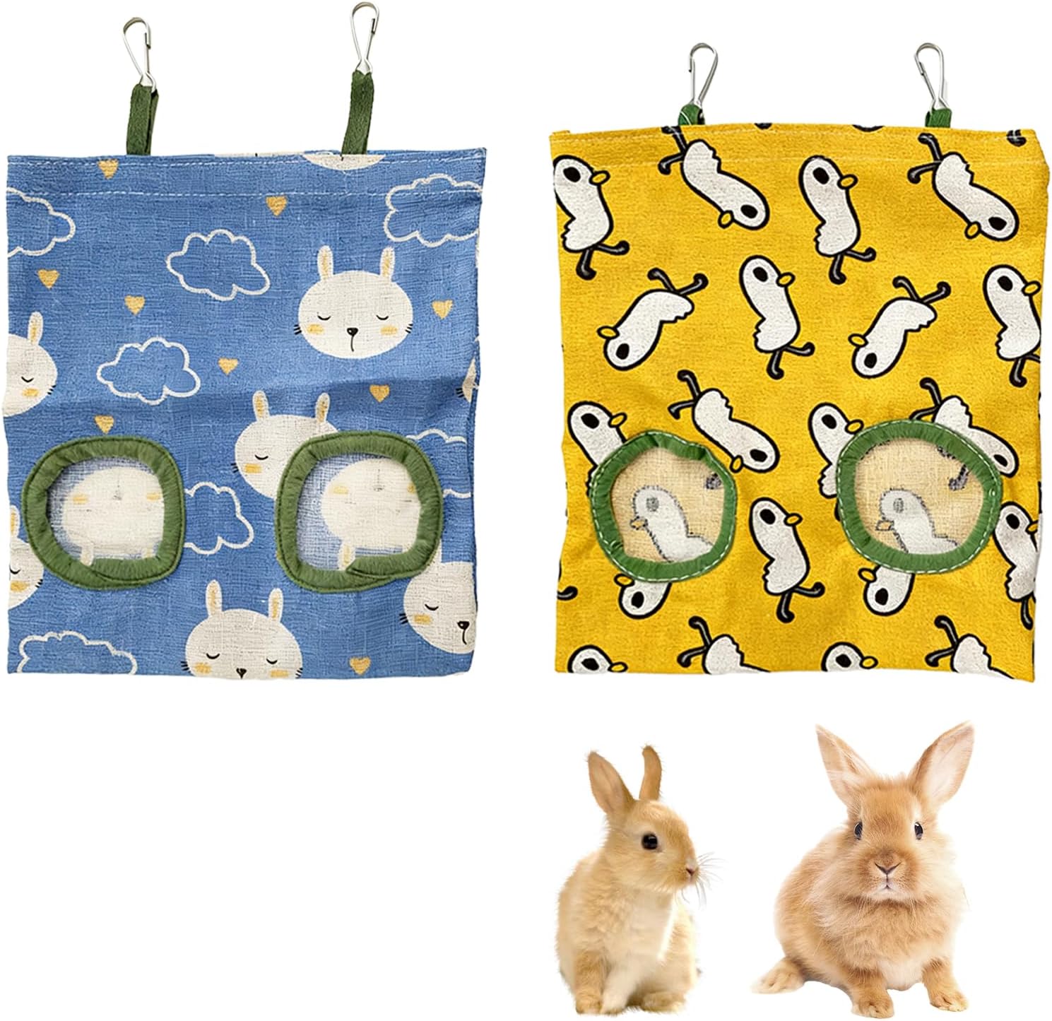 Hay Bag 2 Hole Hanging Hay Feeder Hanging Bags Guinea Pig Bags for Rabbits Chinchillas Hamsters Small Pets and Animals Washable