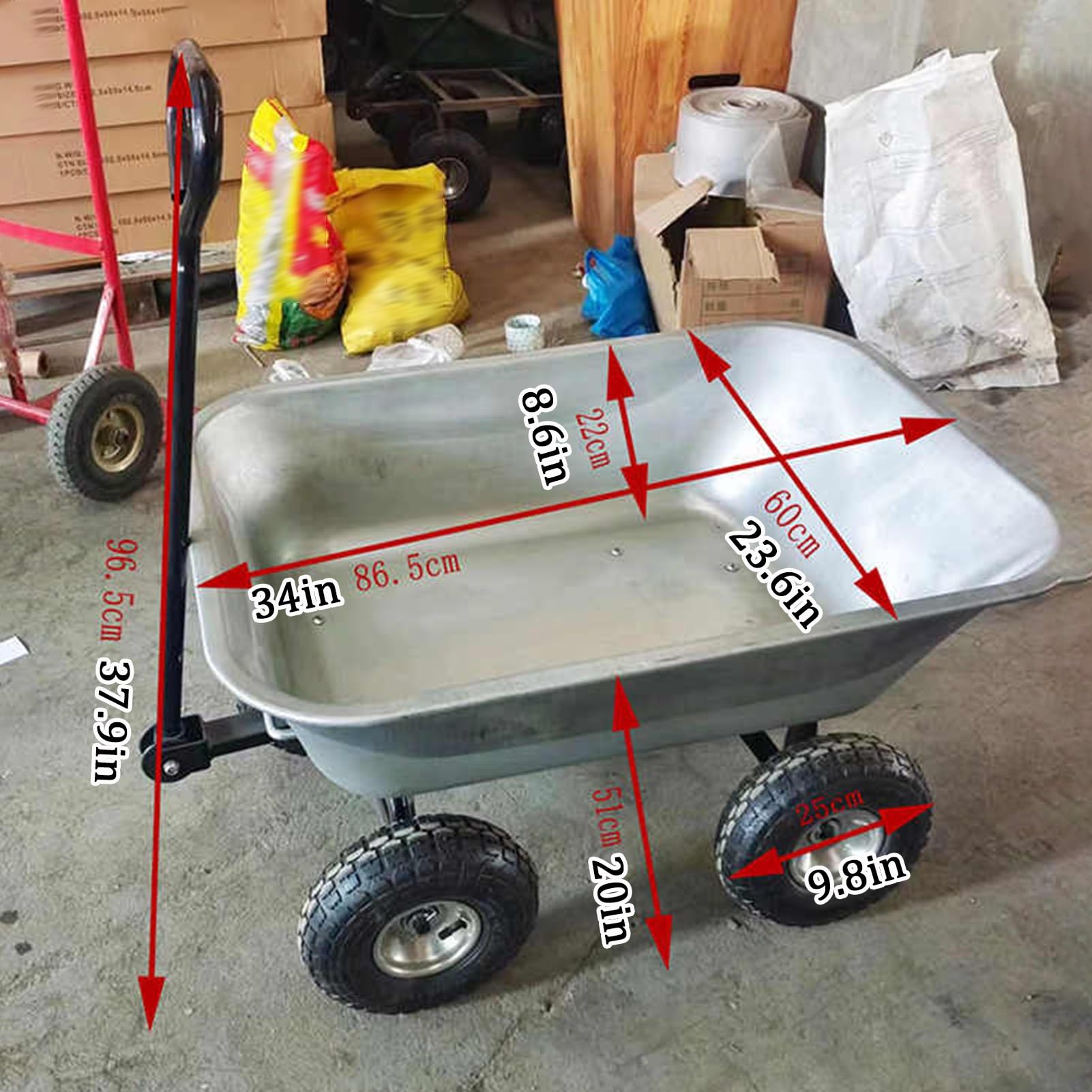 Taczka, Metalowy WóZek Ogrodowy WóZek, Łatwy Załadunek I Zrzut, WóZek RęCzny Wywrotkowy O Udźwigu 770 Funtów, do Trawnika/podwórza/gospodarstwa