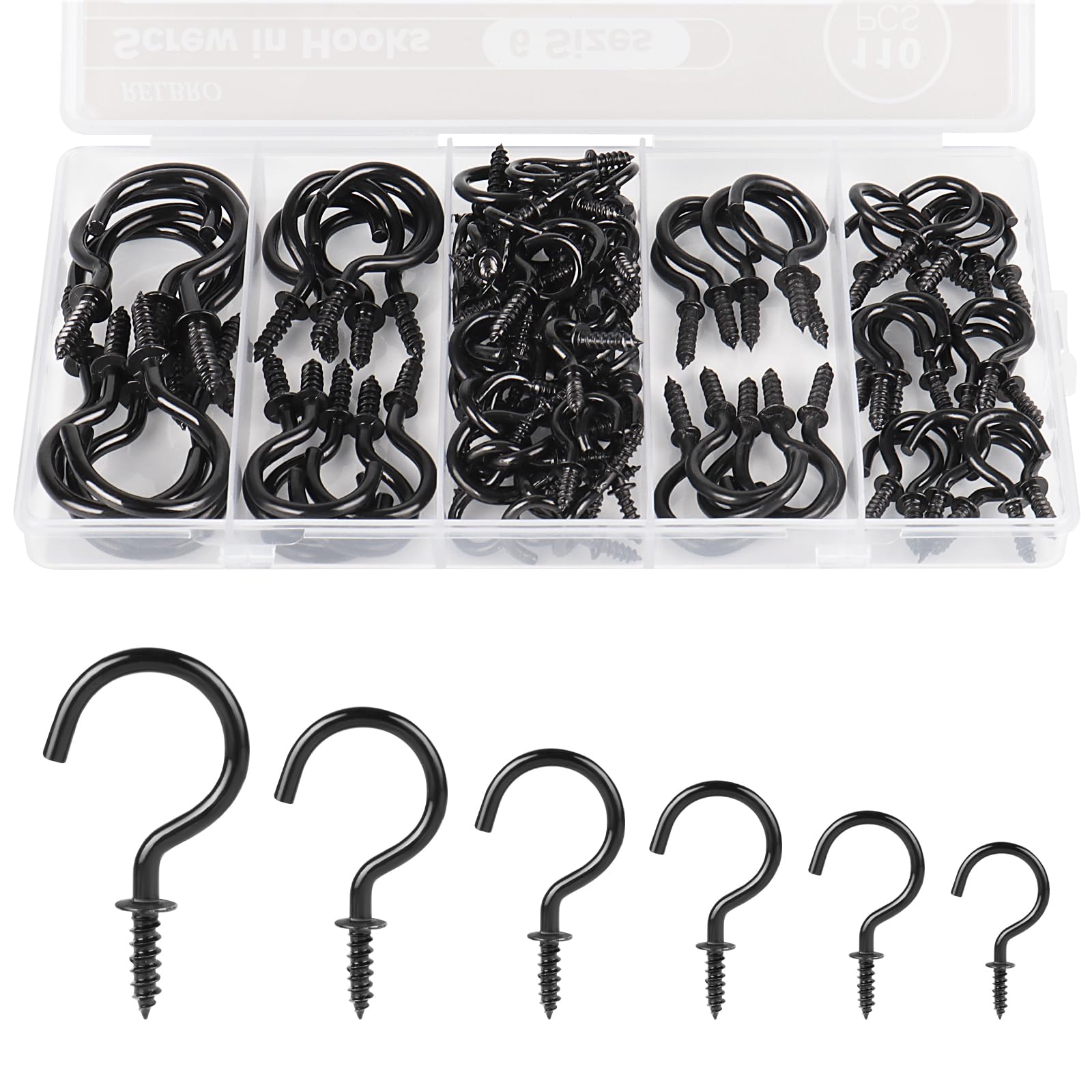 RELBRO Lot De 110 Crochets à Vis, 6 Tailles, Crochets Muraux En