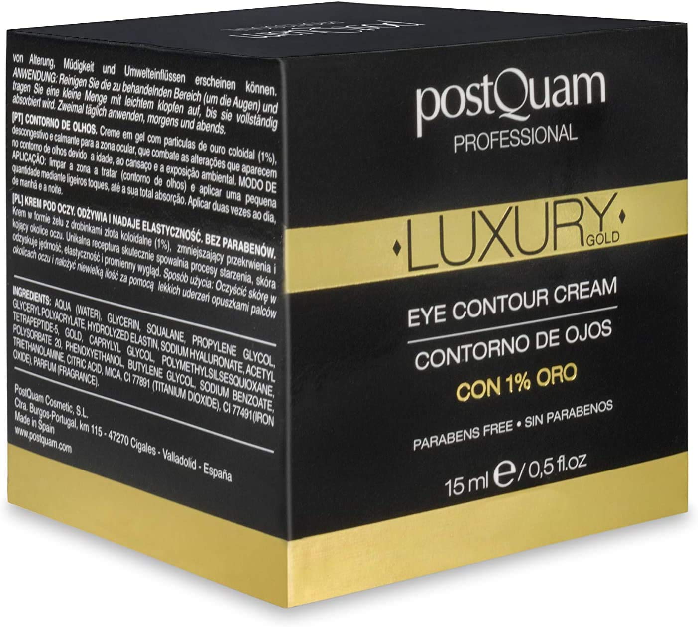 POSTQUAM Professional Luxury Gold Eye Contour Cream 15ml - Hyaluronic Acid - Helps Minimize Wrinkles & Expression Lines - Soothe the Eye Area