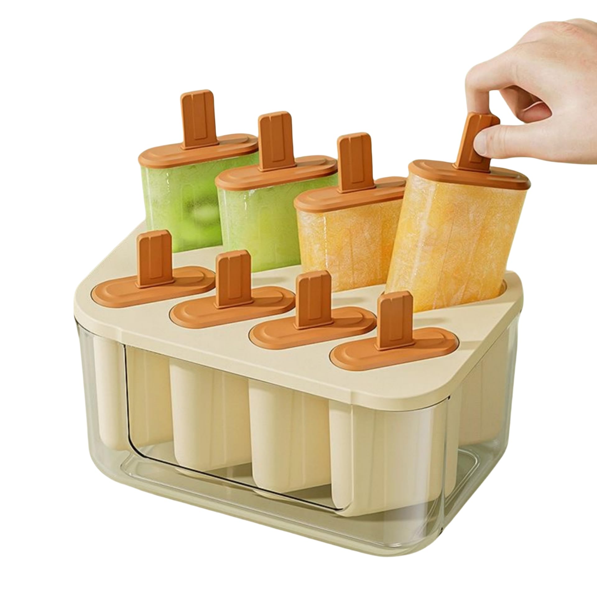 Popsicle Mold Ice Pop Molds Ice Cream Mold, 8 Cavities with Lids, Food-Grade Material, Easy Release, Easy Fruit Insertion, Homemade Popsicles Fruit Bars Yogurt Pops, Freeze for 4 Hours (beige)