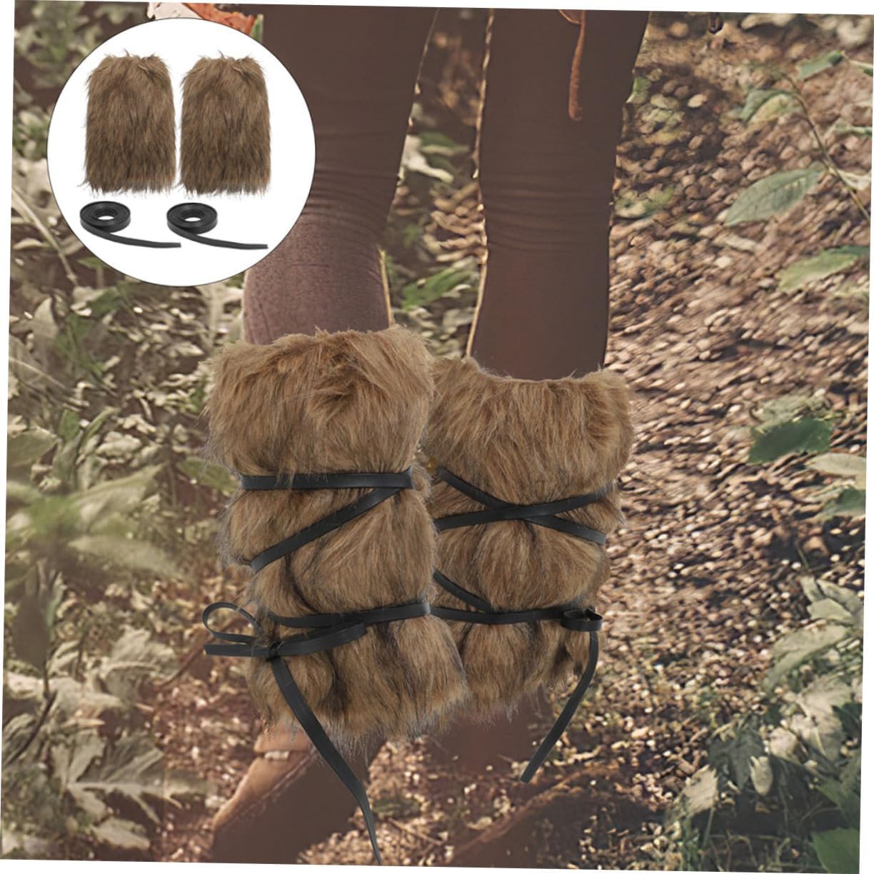 Beavorty Viking Faux Fur Leg Warmers with Straps Cosplay Costume Accessories Fuzzy Boot Covers for Men and Women Warm Winter Leg Wraps for Role Play