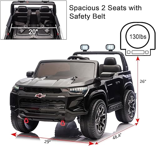 Miniatura 6 de juguete de 24 V con batería para niños con control remoto de los padres, coche eléctrico Chevrolet Colorado HD de 2 plazas para niños, camioneta