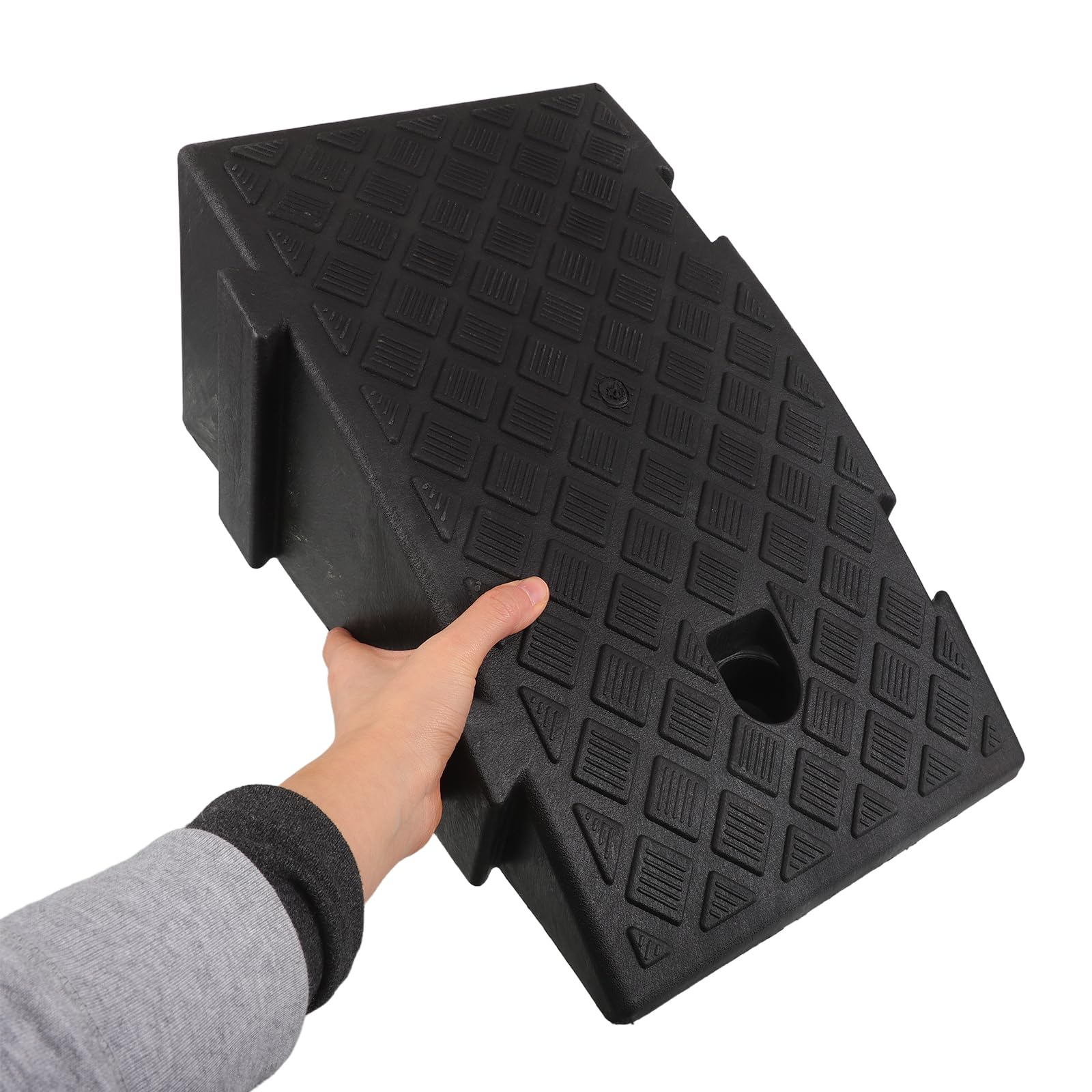 Ipetboom Rampa de Umbral Negra Antideslizante de 16 Cm Sistema de Anclaje para Silla de Ruedas y Cochecito, Rampa de Movilidad Portátil para Interior y Garaje