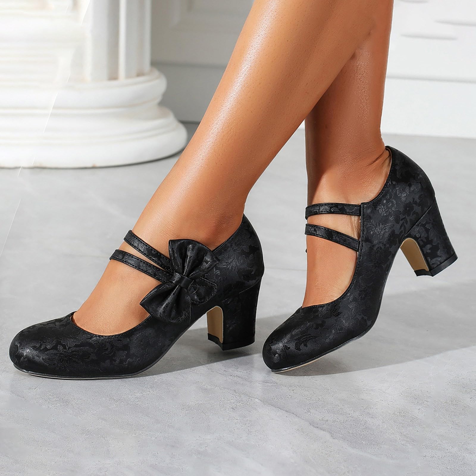 Mary Jane Escarpins Chaussures de mariage rétro pour femme Talons Bowknot Chaussures à talons pour fête de la bière Dirndl Chaussures de travail élégantes Sangle de cheville Chaussures de danse Talon