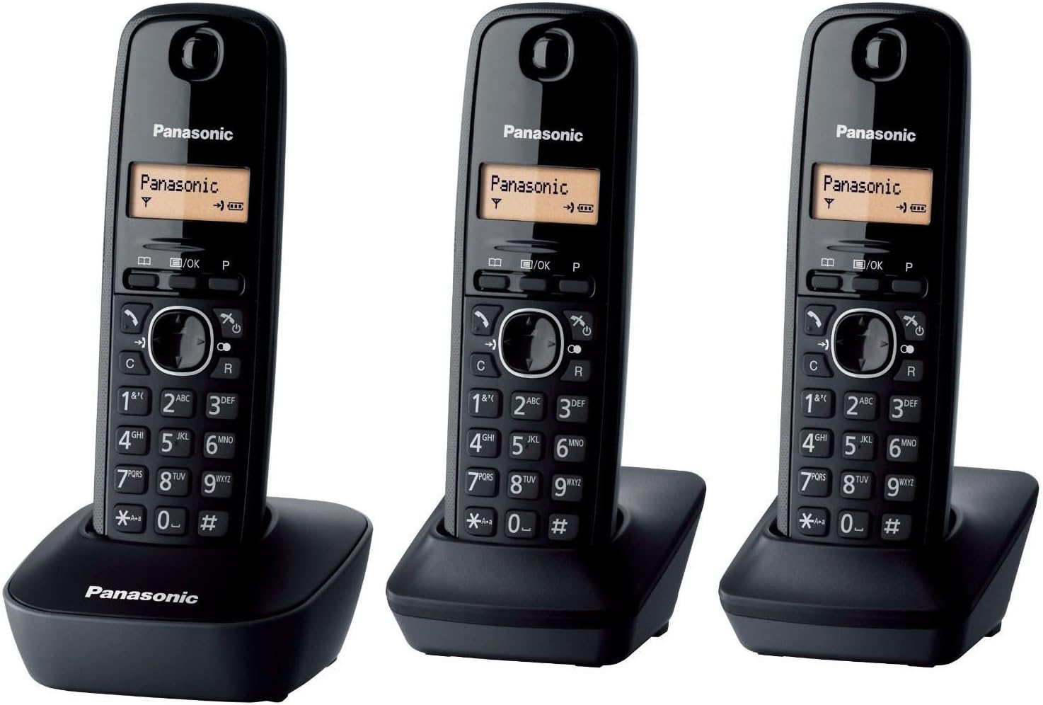 Panasonic KX-TG1613 KX-TG1613NEH Cordless Phone (Black) - Set of 3
