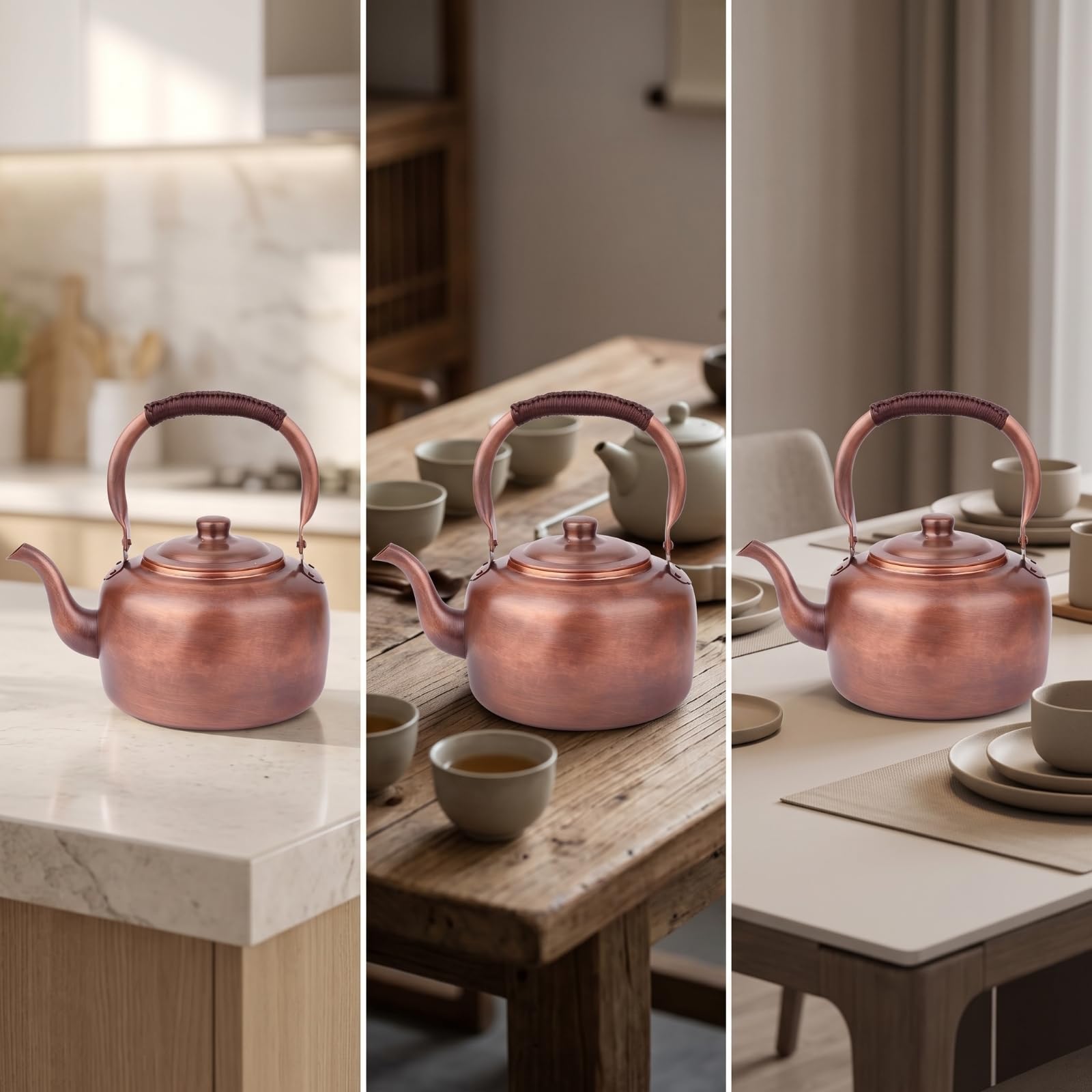 harayaa Stabiler Kupferkessel mit Elegant Gebogener Tülle Und Fest Sitzendem Deckel für Tropffreies Einschenken Und Optimale Wärmehaltung, 3L