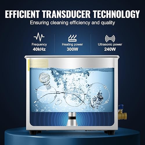 Vista 56 de VEVOR Sonic Cleaner - Limpiador ultrasónico digital de piezas con temporizador 40 kHz profesional 304 de acero inoxidable 304, limpiador sónico