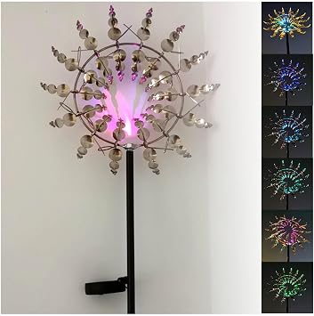 Solar Magical Metal Windmill, Metal Windmill Stainless Steel, 13.4 x 71in Backyard Spinners,Silver
