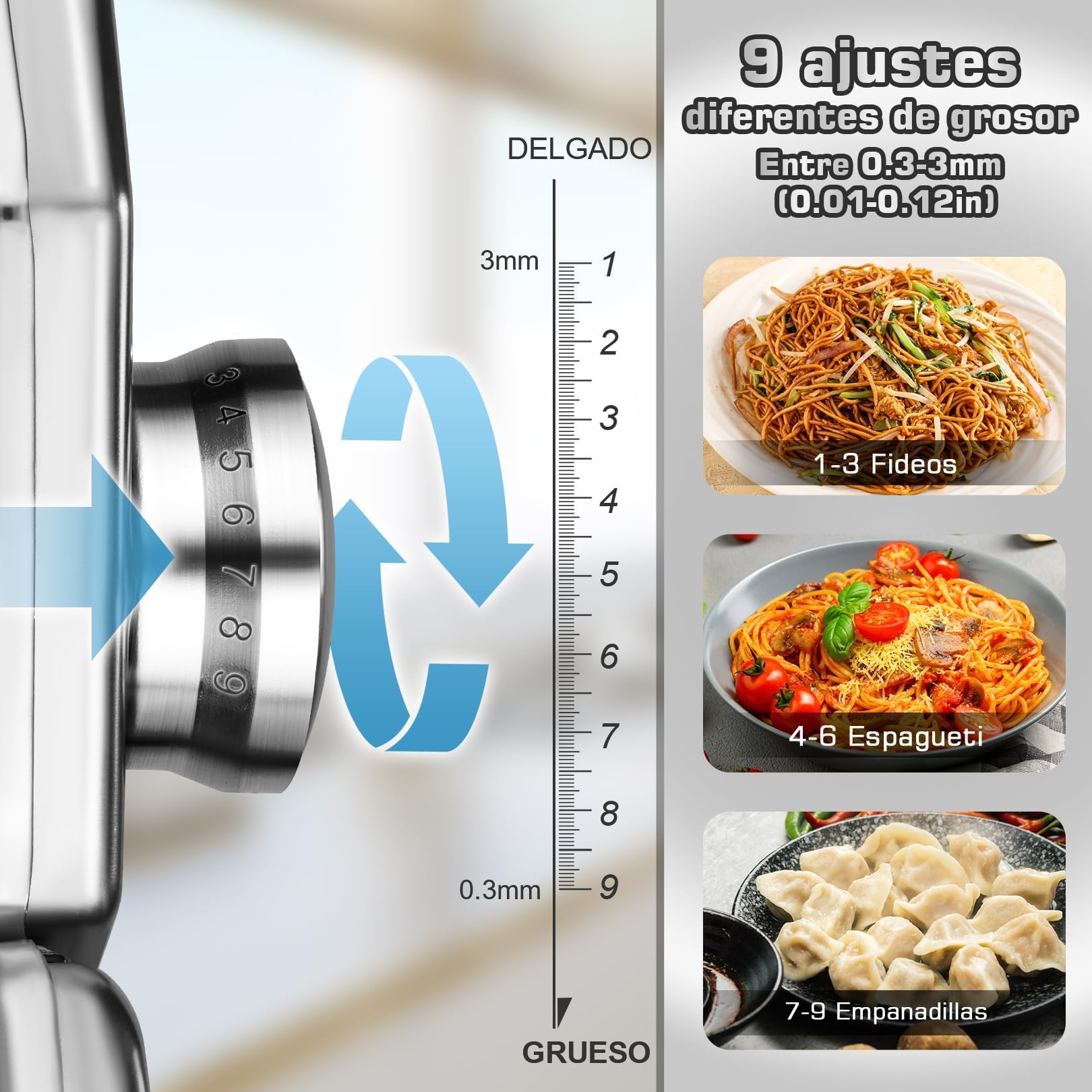 Sailnovo Maquina Para Hacer Pasta, 180 aleación de aluminio Maquina Pasta Fresca, con 9 Ajustes de espesor ajustables y 2 máquinas de corte, Maquina Pasta es muy adecuado para pasta(Plata)