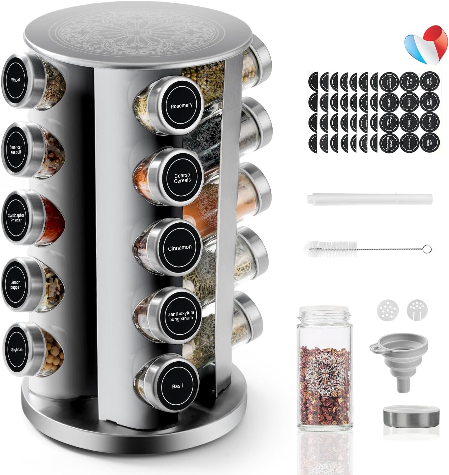EHIOG Carrousel à Épices 360° Rotatif Avec 20 Bocaux – Porte
