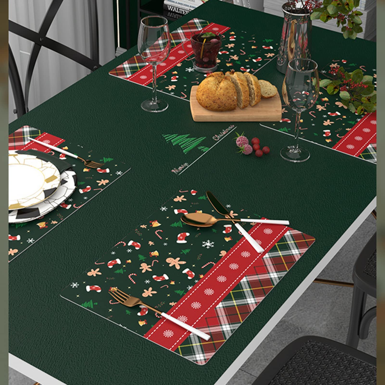 Manteles individuales RENRUIRUI- Juego Navideños De PVC Cuero, Resistentes A La Suciedad Y Fáciles De Limpiar, para Mesa, 40x30cm, para Cocina, Interior, Exterior, Comedor, Restaurante