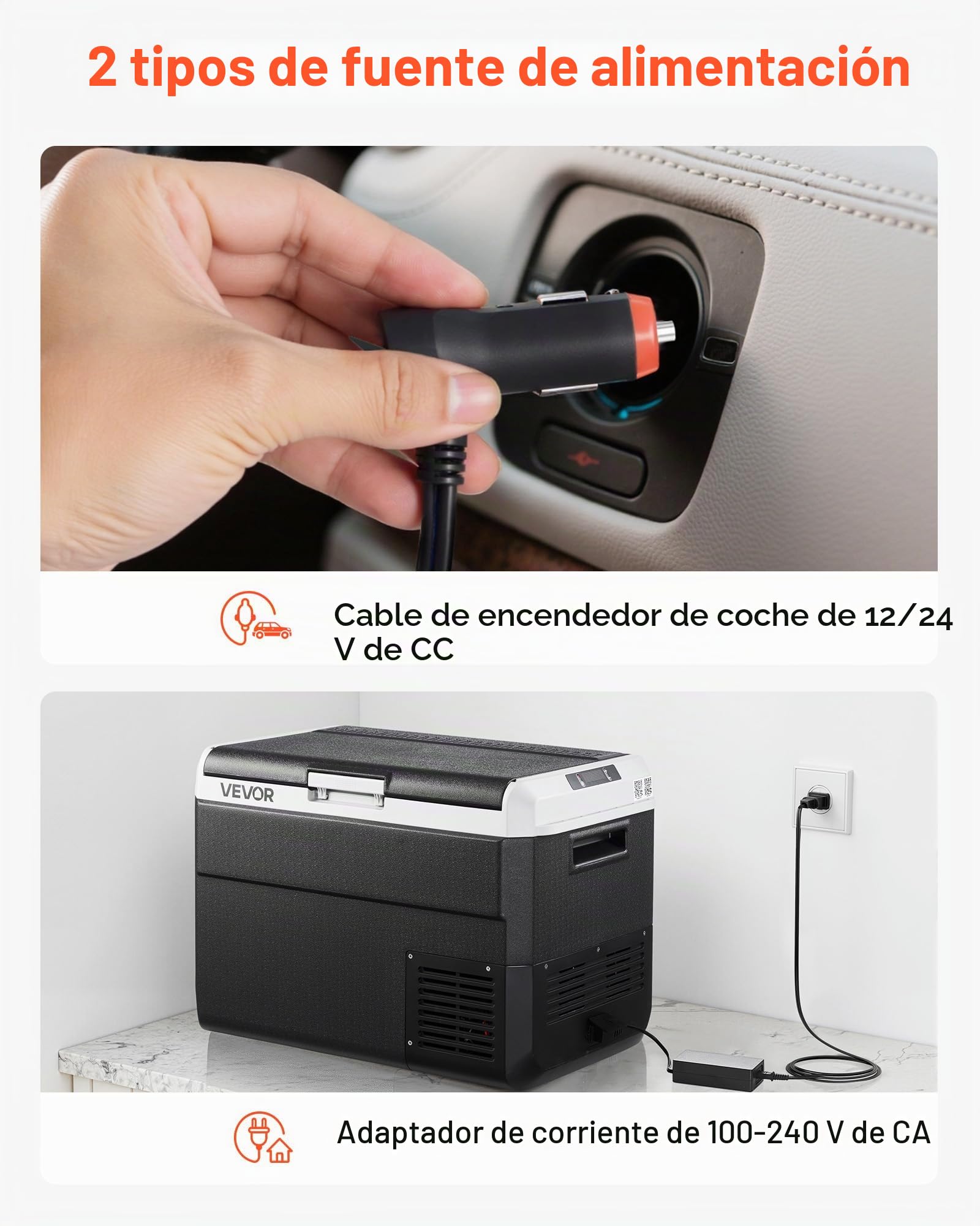 VEVOR Nevera Portátil para Coche 50 L, Zona Única, Refrigerador para Coche con Compresor 12/24 V CC y 100-240 V CA, Temperatura Ajustable de -20 °C a 20 °C, para Autocaravanas, Camping, Viajes