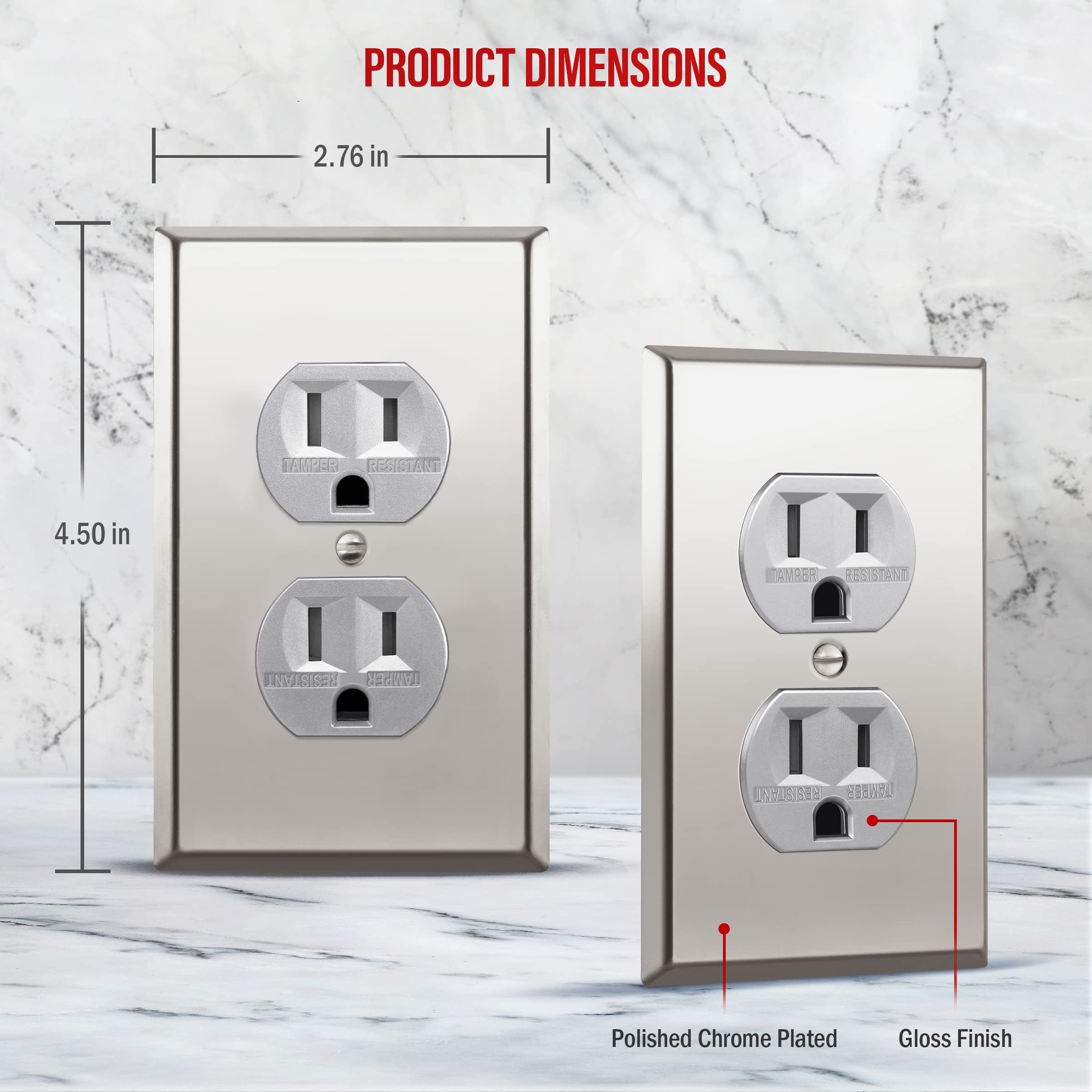 ENERLITES Elite Series Duplex Receptacle with Stainless Steel Metal Wall Plate, Tamper-Resistant Outlet, Commercial Grade - Image 2