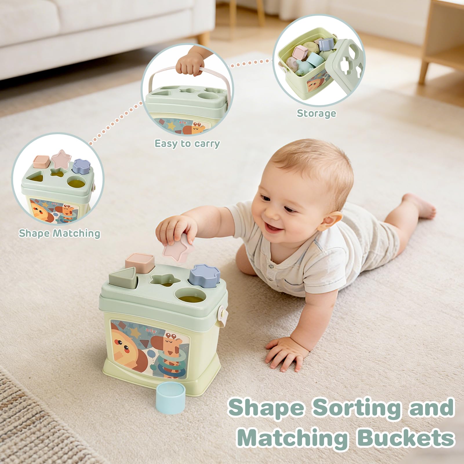 Vanplay Giochi Montessori 6 Mesi, Giochi Neonato 6-9 Mesi, 4 in 1 Giocattoli, Giochi Sensoriali per Neonati, Regalo Neonato 6 9 12 Mesi