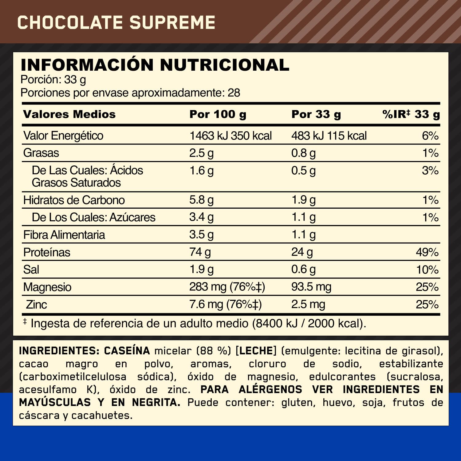 Optimum Nutrition Gold Standard 100% Proteína de Caseína en Polvo, Sabor Chocolate Supremo, 924g, 24 Servicios