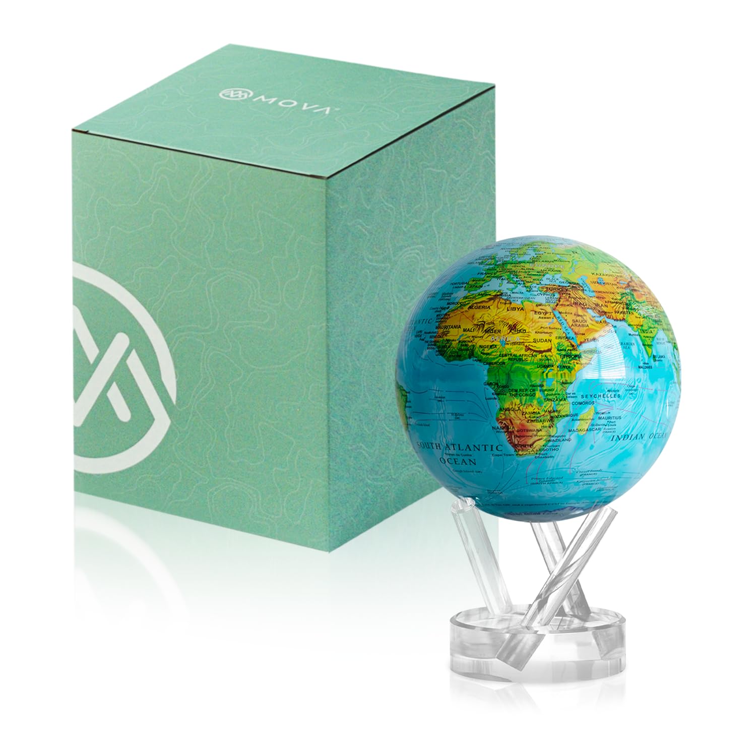 MOVA Globe - Ocean Blue Relief Classic (4.5") | Solar-Powered Rotating World Globe with Terrain Detail | No Batteries or Cords | Elegant Desk Décor or Educational Gift