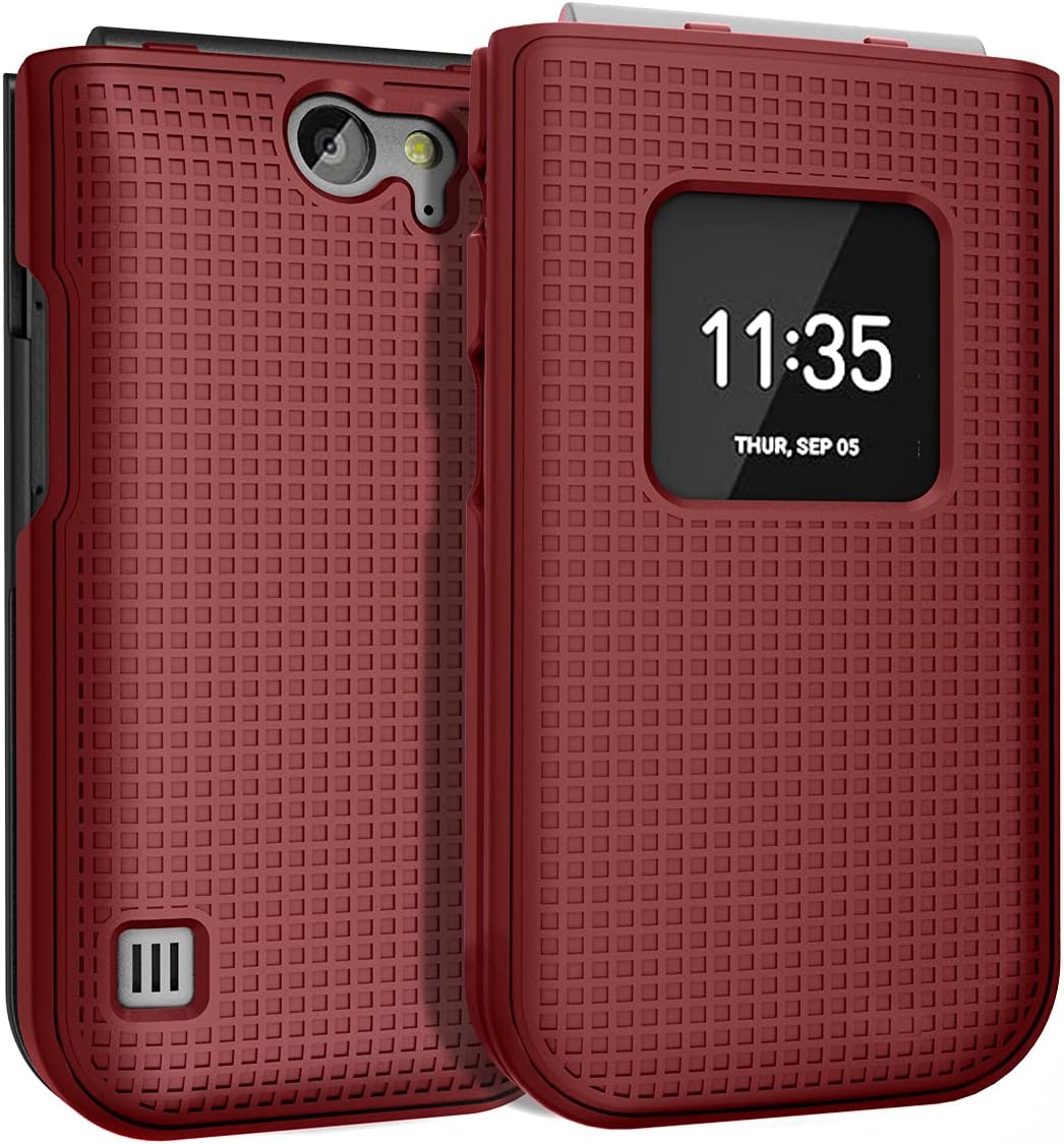 Nakedcellphone Polycarbonate Case for Nokia 2720 V Flip Phone, [Red] Protective Snap-On Hard Shell Cover [Grid Texture] for Verizon TA-1295, 2720V