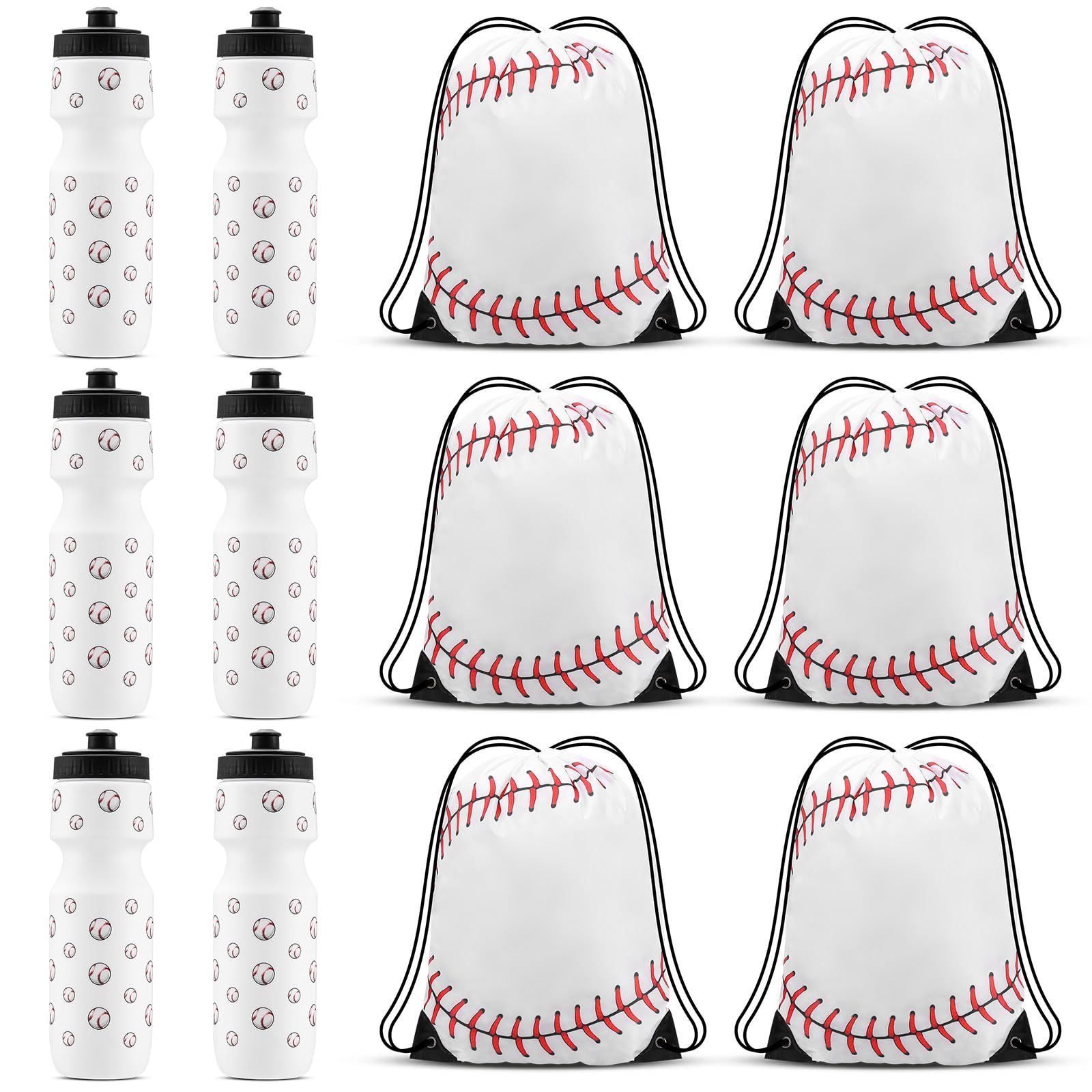 Sunnyray 12 Pcs Baseball Party Favors 13 x 17 Inch Baseball Drawstring Bag and 24 oz Sports Tumbler for School Gym